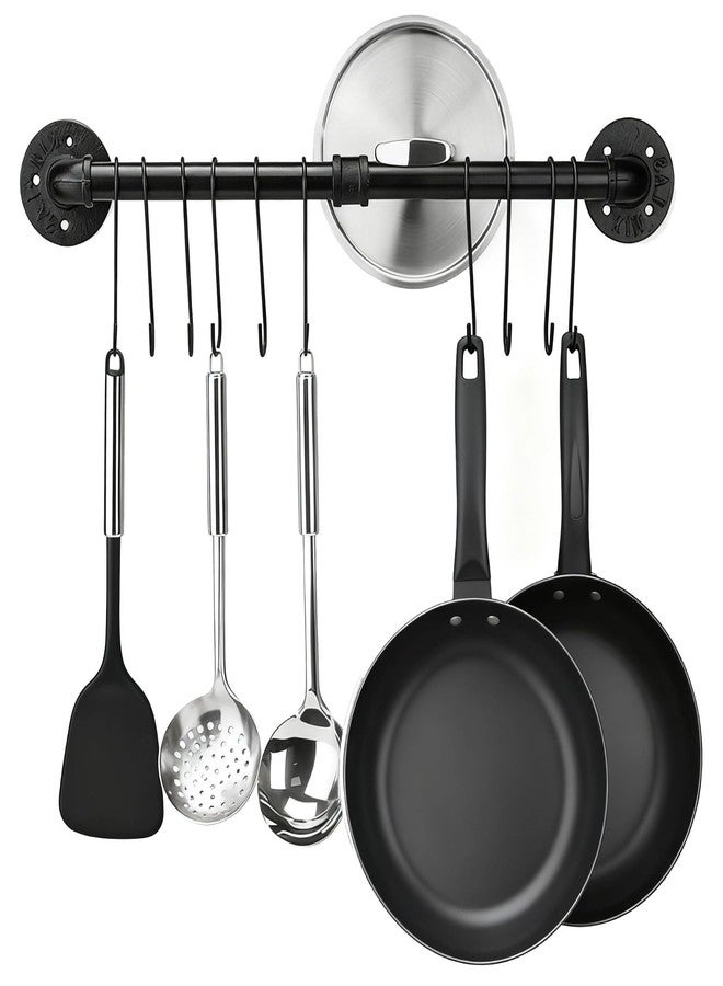 DORMIYA Heavy Duty Industrial Pipe Pot Rack, 31.5 in/80 cm Wall Mount Kitchen Organizer, Black Metal Storage Shelf for Pans, Lids, and Utensils - Image 1
